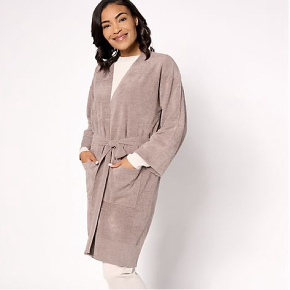 Barefoot Dreams CozyChic Ultra Lite Dream Robe in Driftwood/Grey color; size XS - Picture 2 of 12